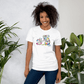 Adult white t-shirt with colorful Giggle design