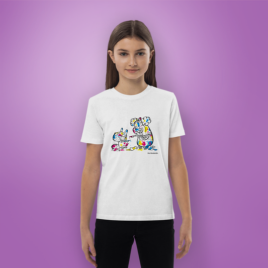 Kids CMYK Giggle T-shirt with colorful cartoon design
