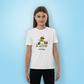 Curious Kids T-shirt with cartoon graphic, white, worn by girl