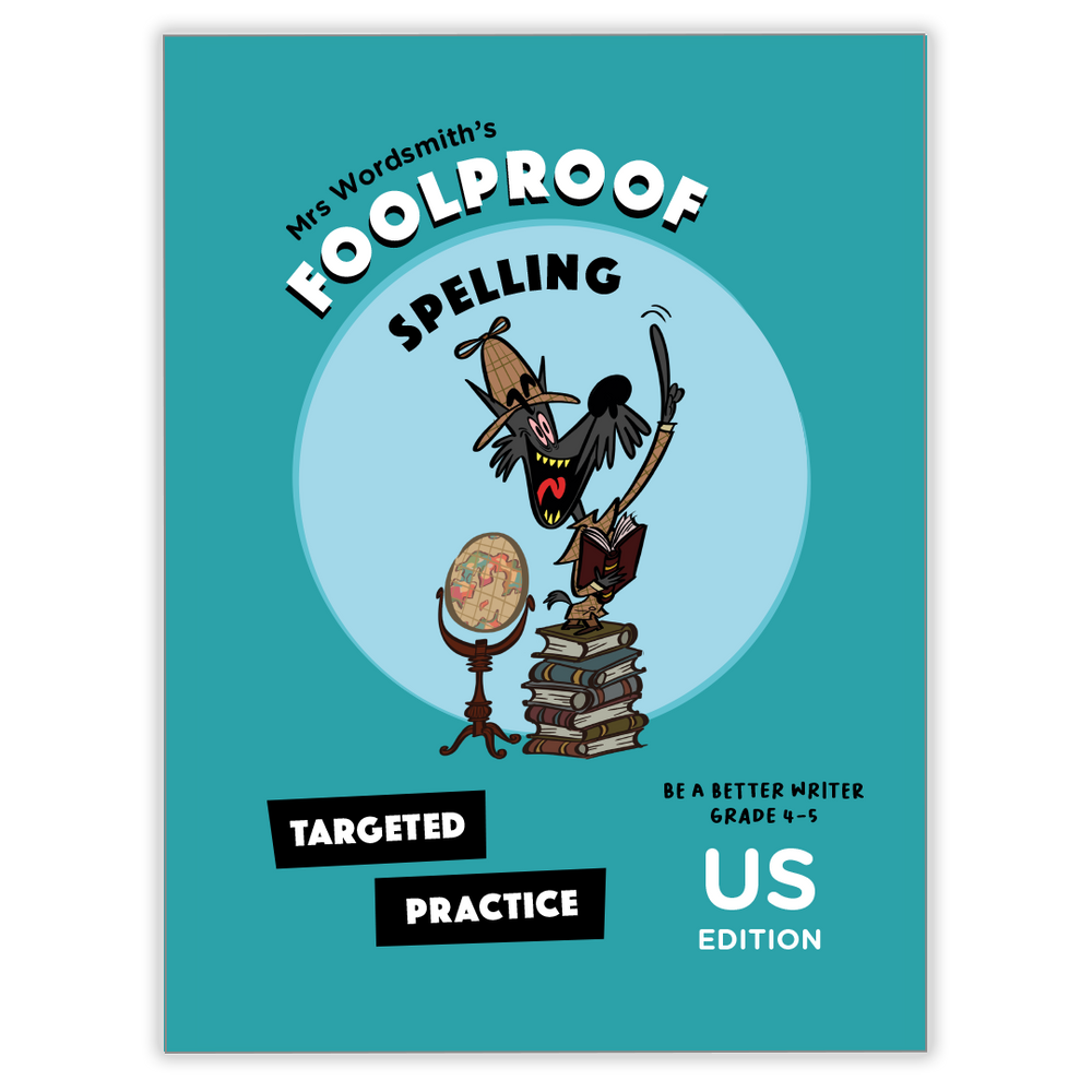Foolproof Spelling Grade 4-5 Targeted Practice cover with cartoon character.