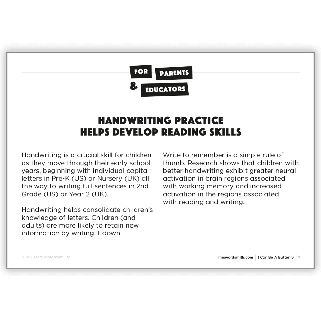 Handwriting practice improves reading skills - IcanbeaButterfly UK