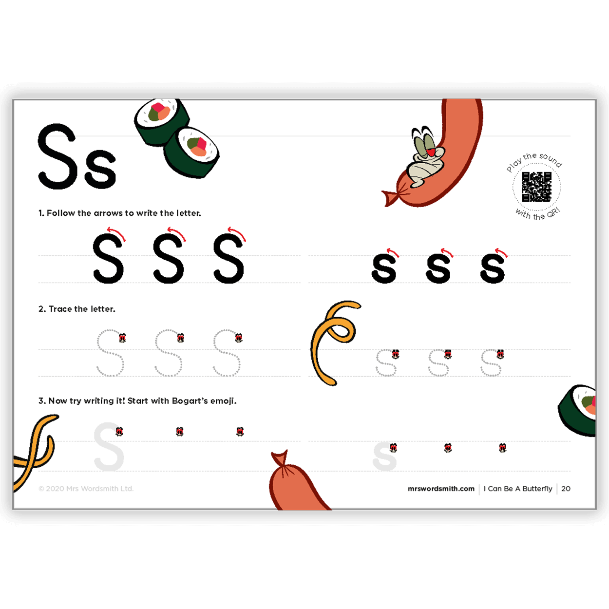 Letter S with sushi and sausage