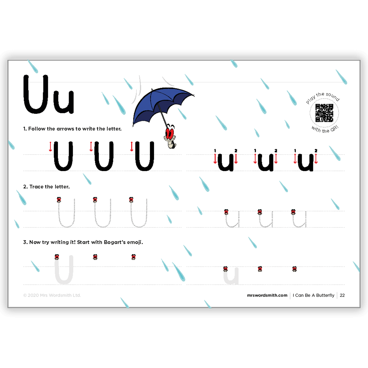I Can Be a Butterfly - Handwriting - Letter U practice sheet