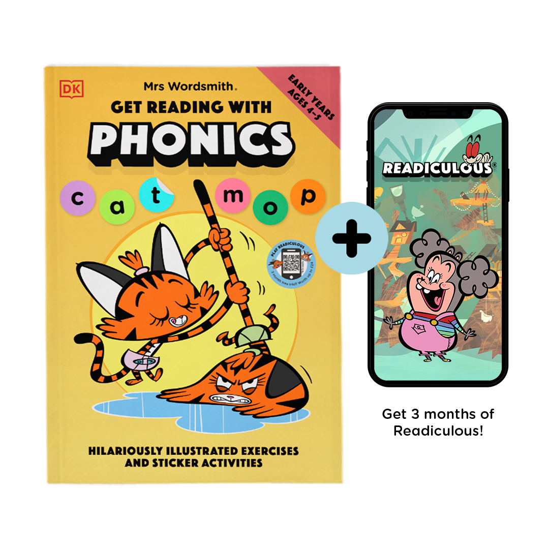 Phonics workbook & Readiculous app for early readers.