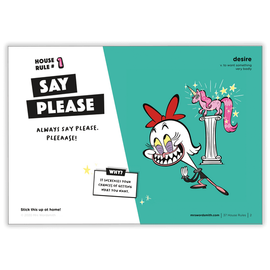 Say Please card with cartoon image