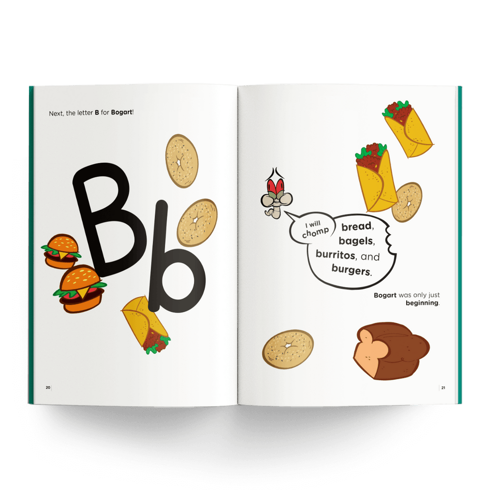 ABCHandwriting DK - B page with bagels, burritos, burgers
