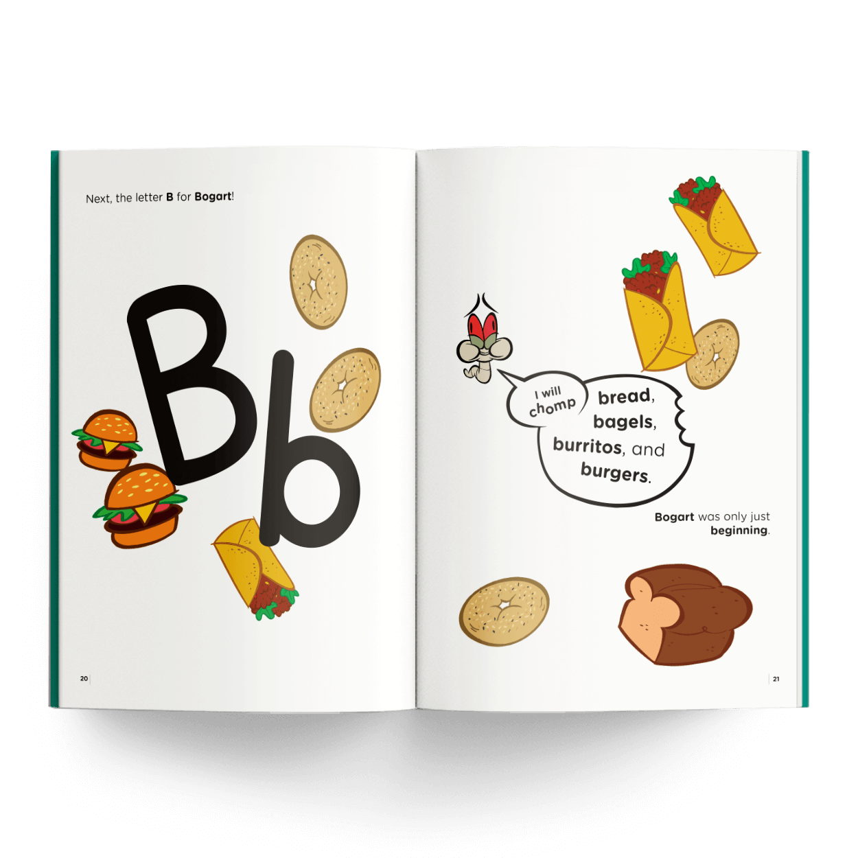 ABCHandwriting DK - B page with bagels, burritos, burgers