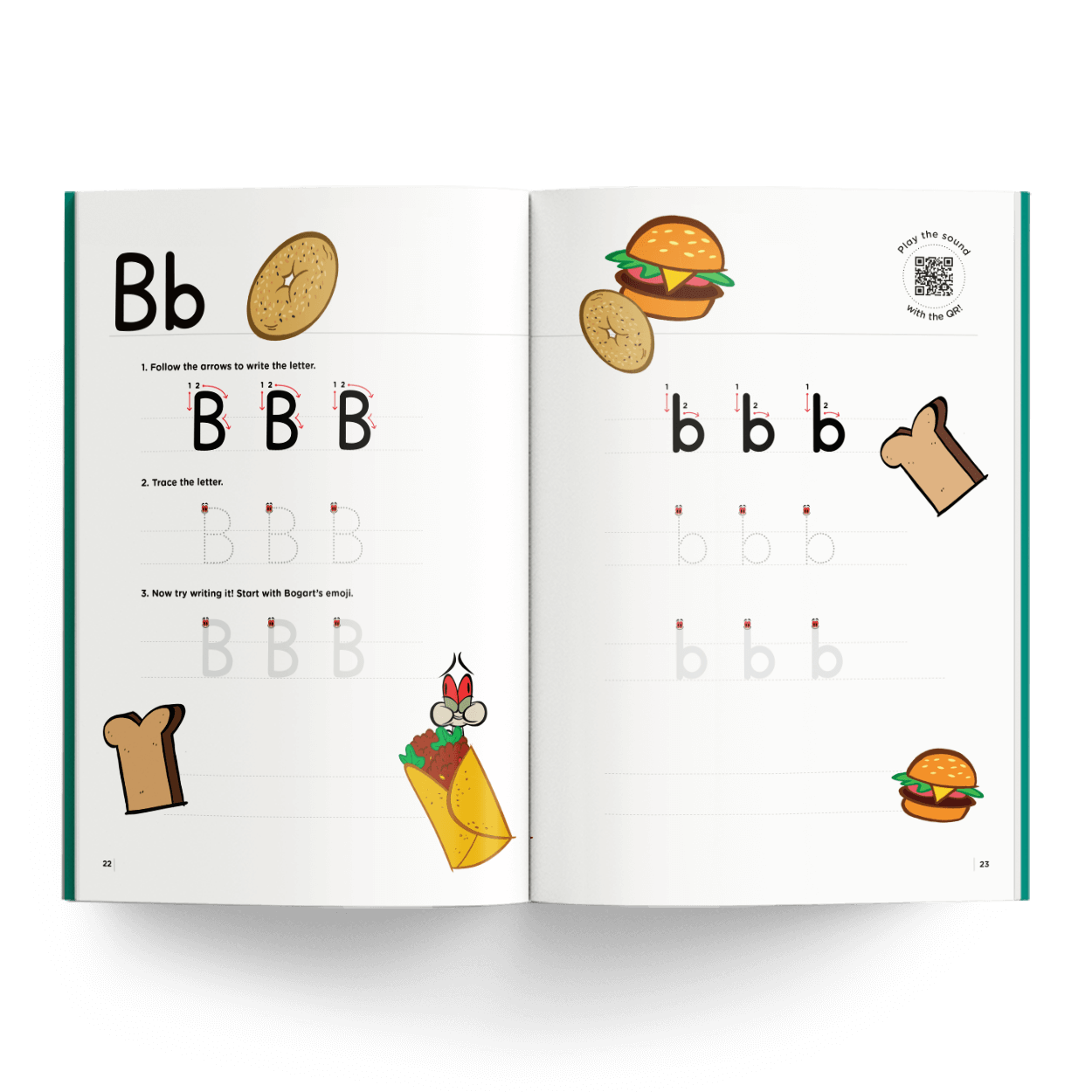 Handwriting practice with food illustrations