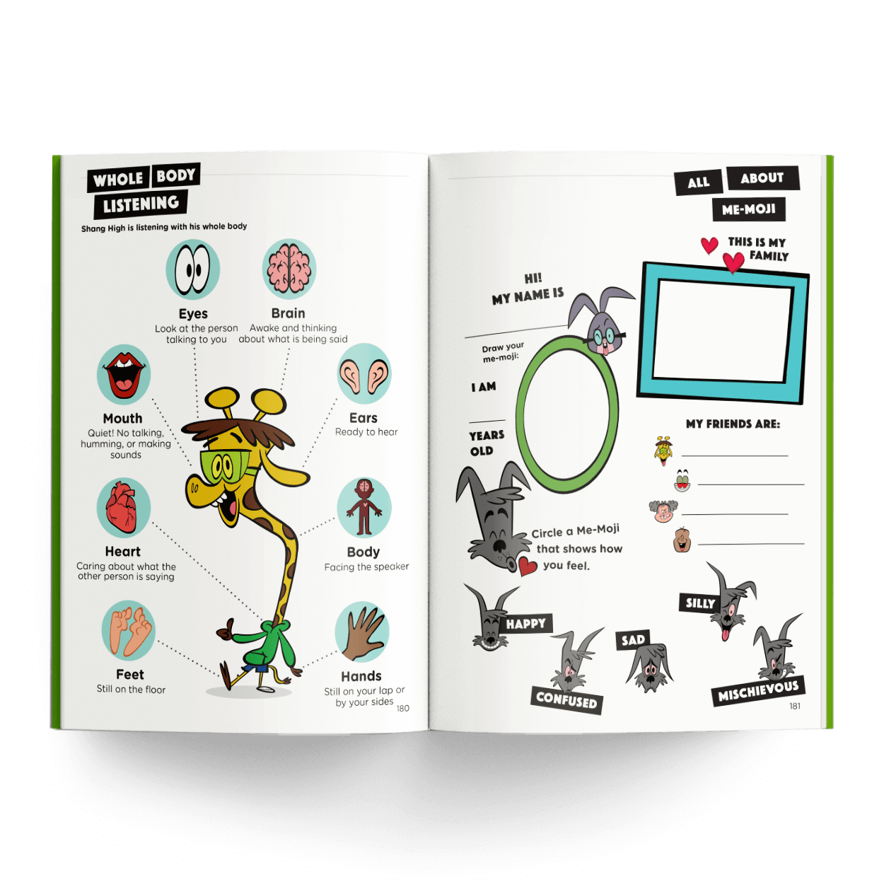 Me-Me-Mor workbook spread about listening