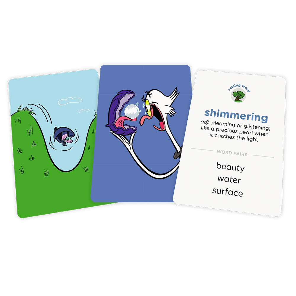 Shimmering card with related words