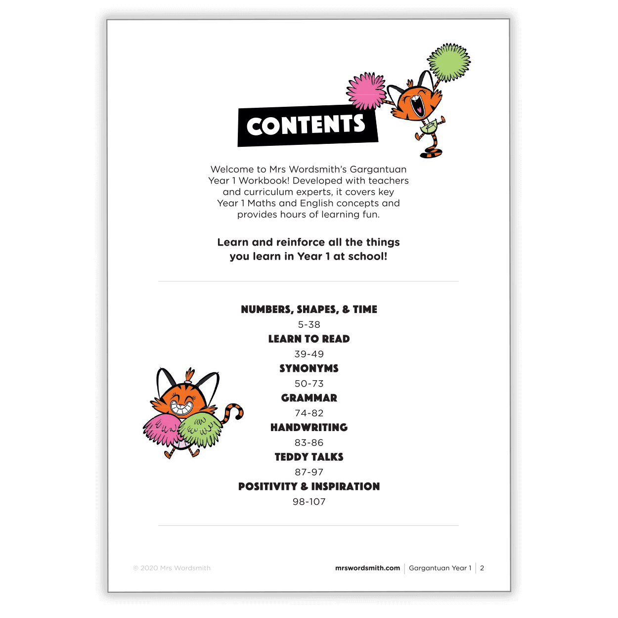 Gargantuan Year 1 Workbook Contents Page - Carousel 1