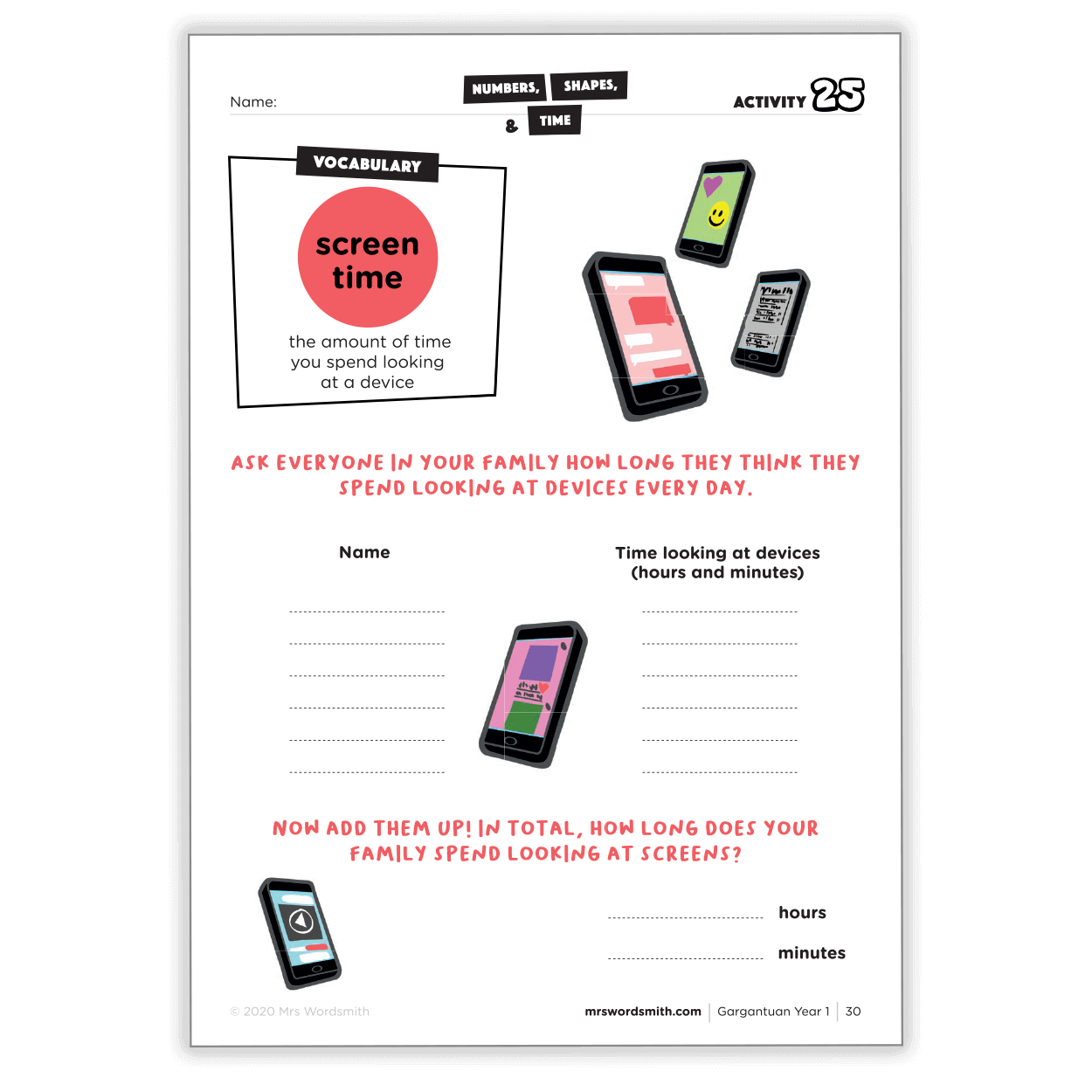 Screen time activity page with phones