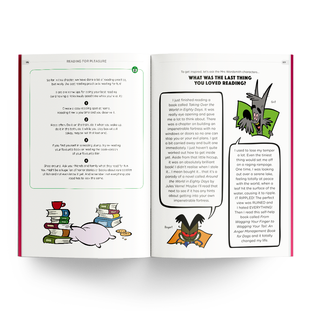 Grade 5 Stupendous Workbook open to a reading passage