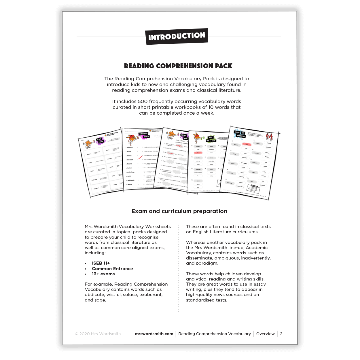 Reading Comprehension Pack - Vocabulary Worksheets