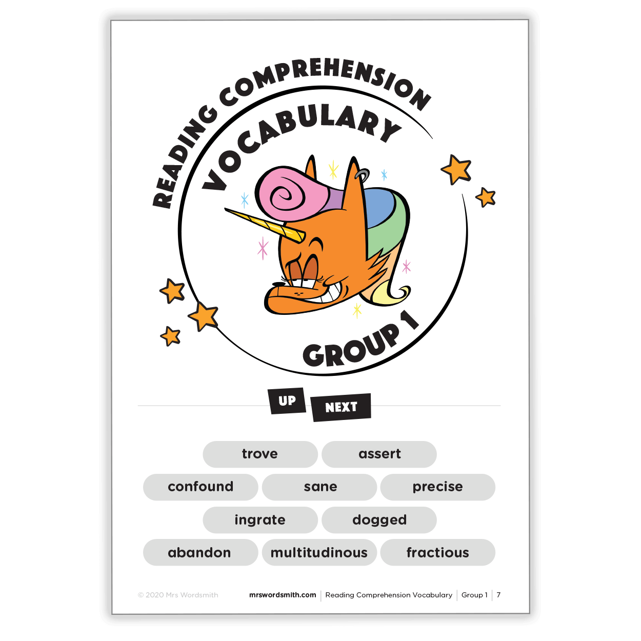 Reading Comprehension Vocabulary - Group 1, Carousel 3