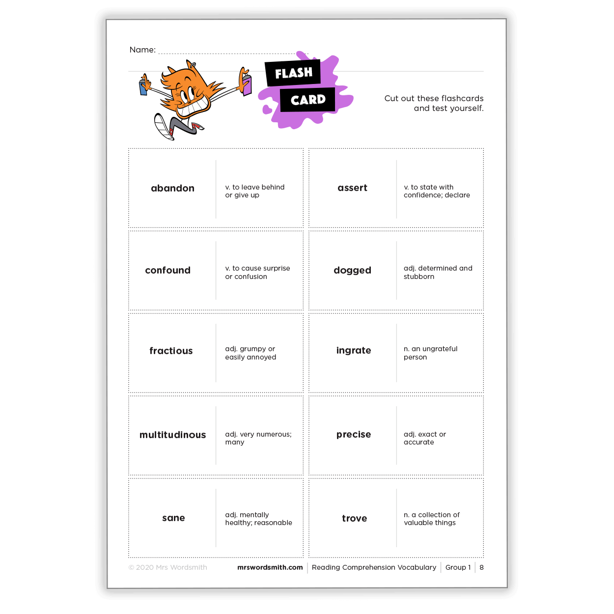 Vocabulary Flashcards for Reading Comprehension
