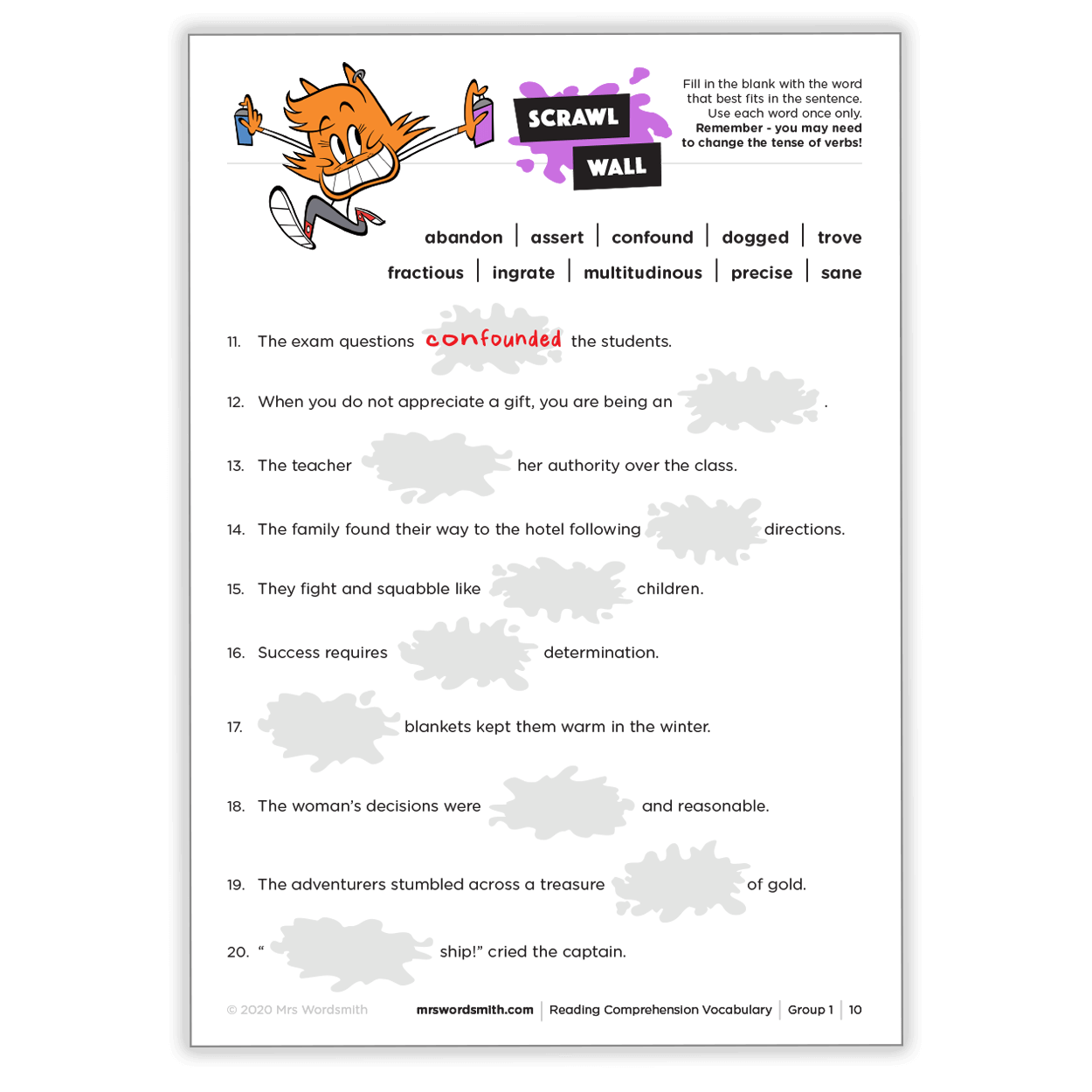 Vocabulary worksheet - Confound, reading comprehension example.