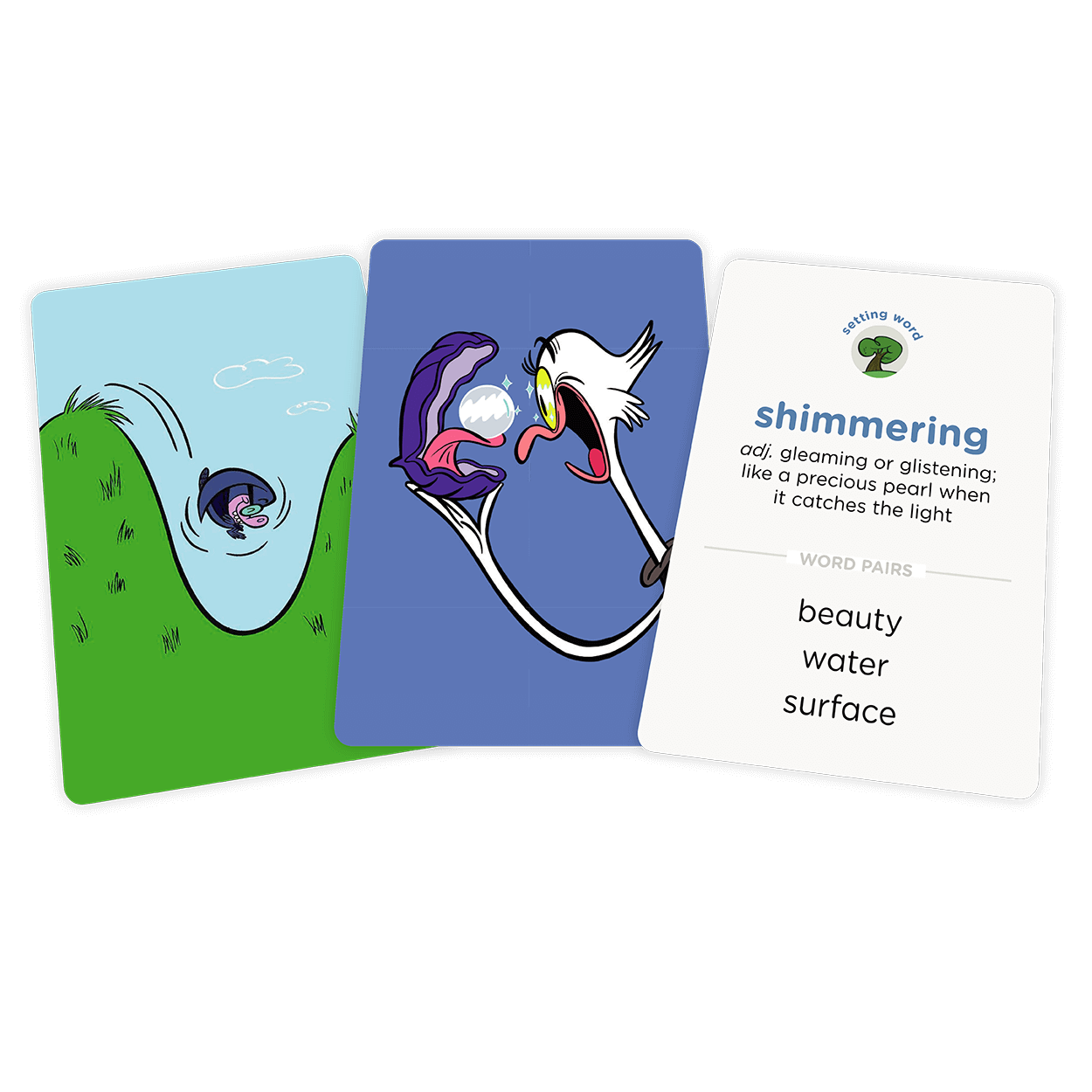 Shimmering word card & illustrations