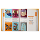 Hardback book spread with beautiful words and cartoon illustrations