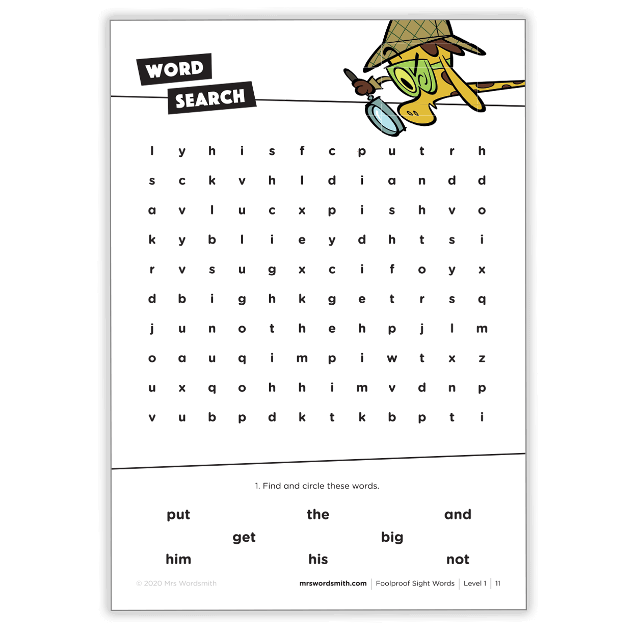 Sight Words Word Search Puzzle