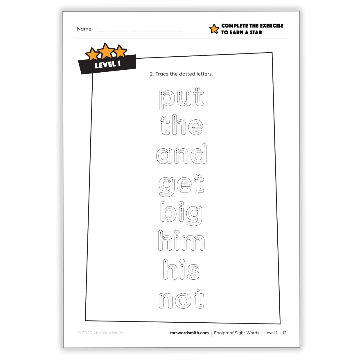 Sight Words Tracing Worksheet - Level 1