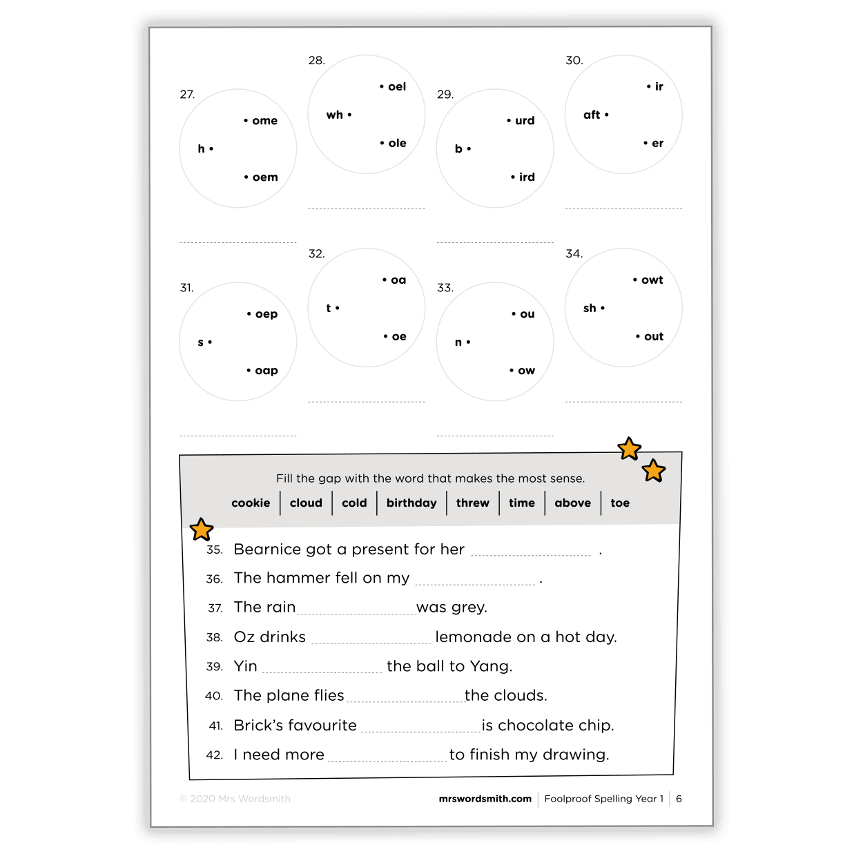 Complete the sentence worksheet