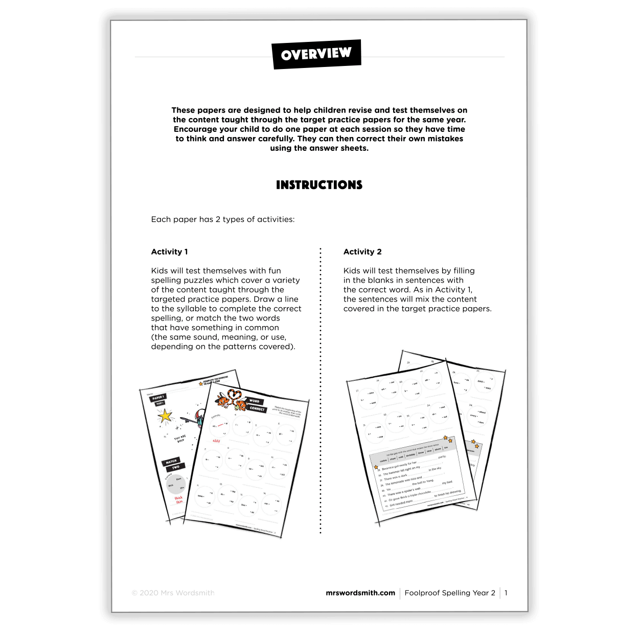 Year 2 Spelling Practice Papers Overview & Instructions