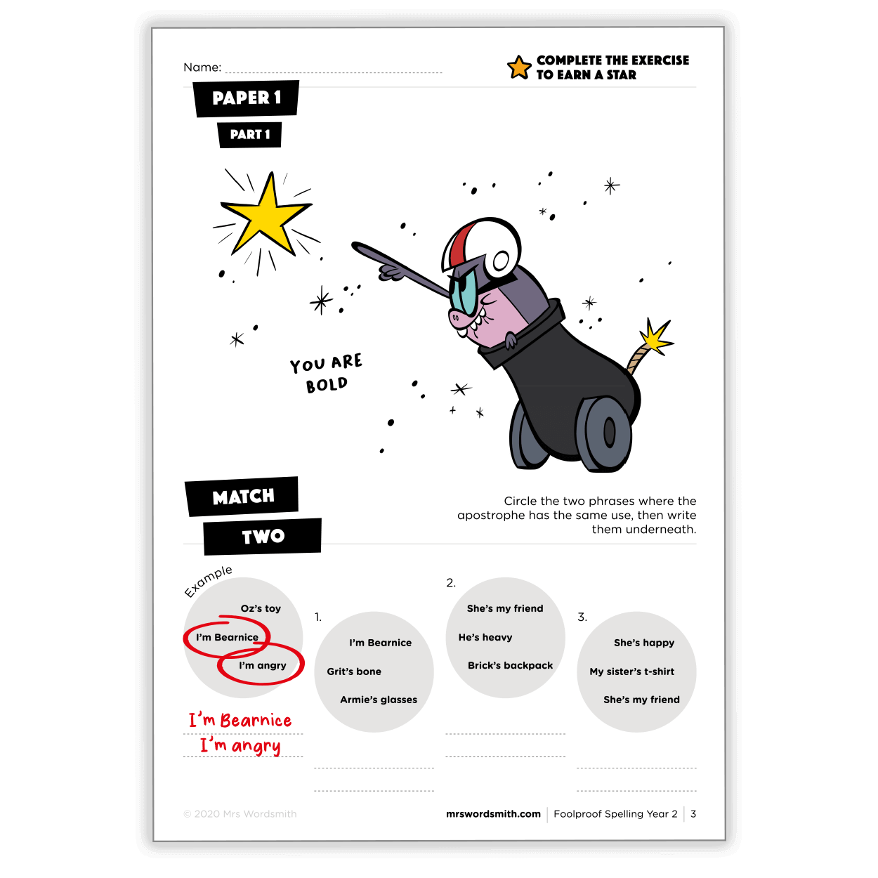 Apostrophe exercise carousel example