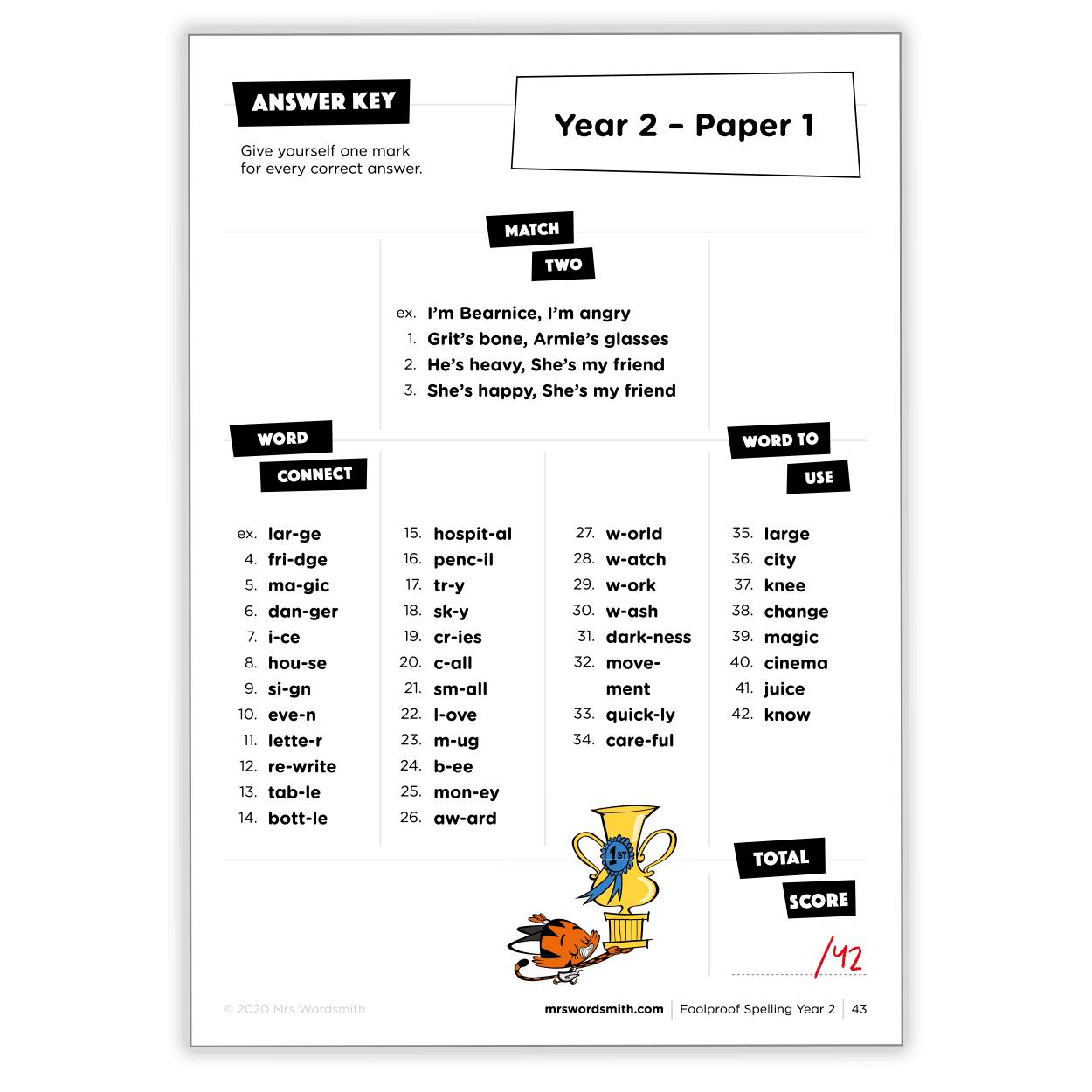 Year 2 Spelling Test - Paper 1 - Carousel 8