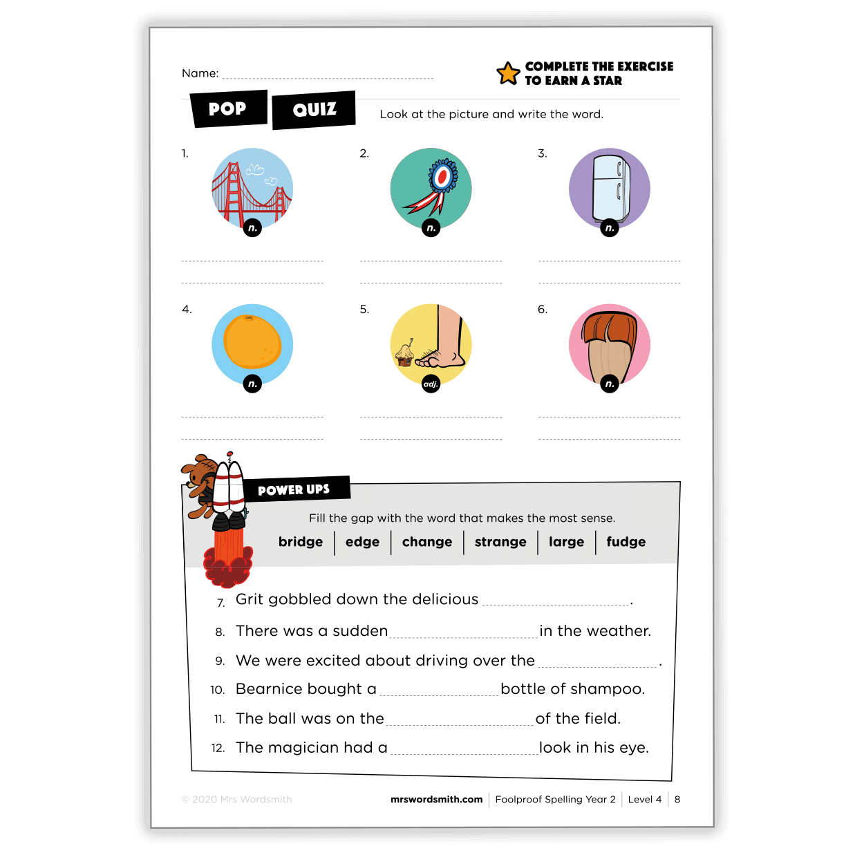 Spelling Year 2 Quiz - Write the word & fill in the blank