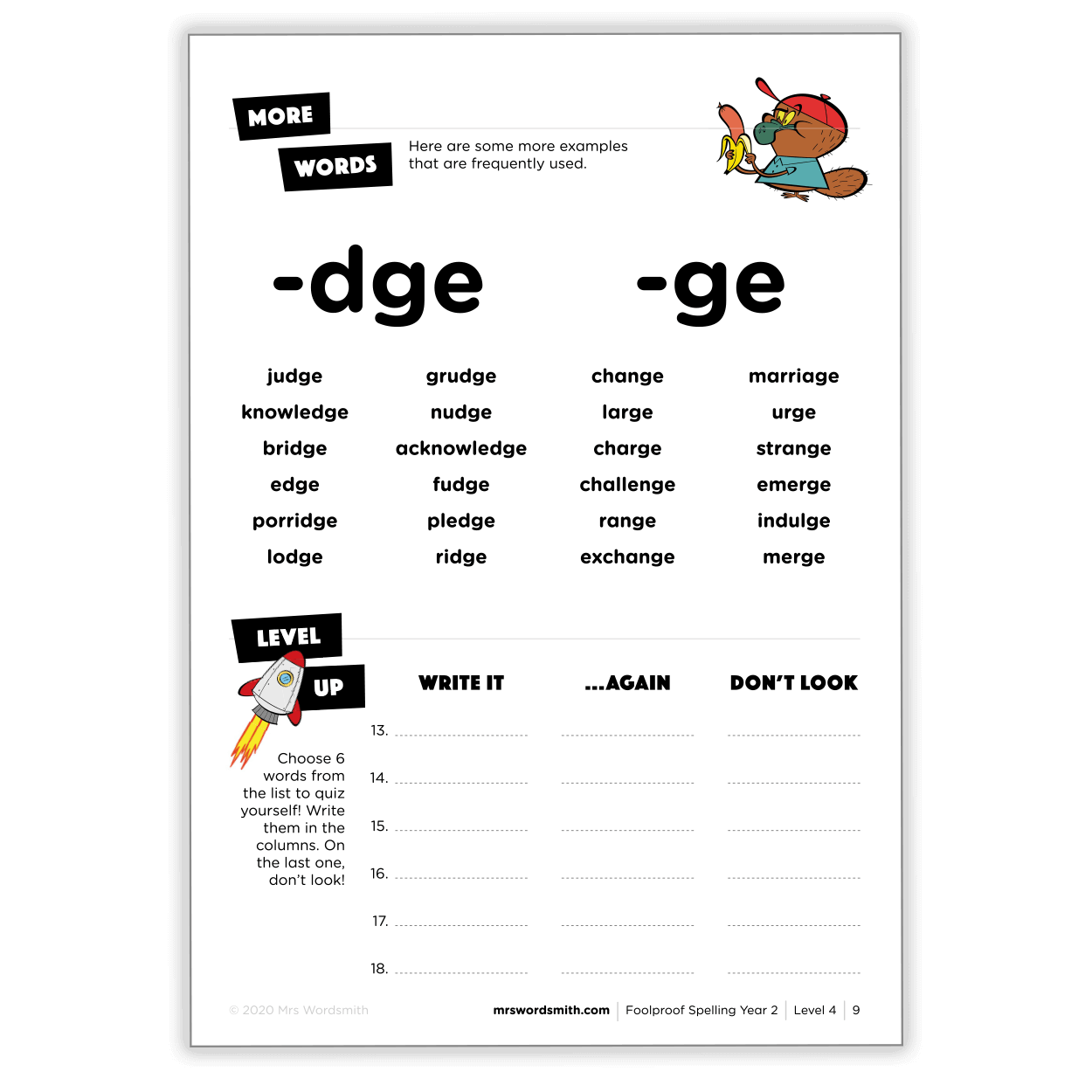 '-dge and -ge words activity