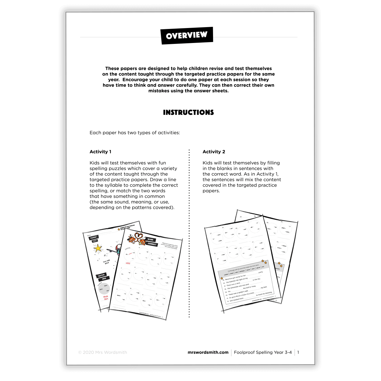 Spelling Y3-4 mixed practice papers overview and instructions