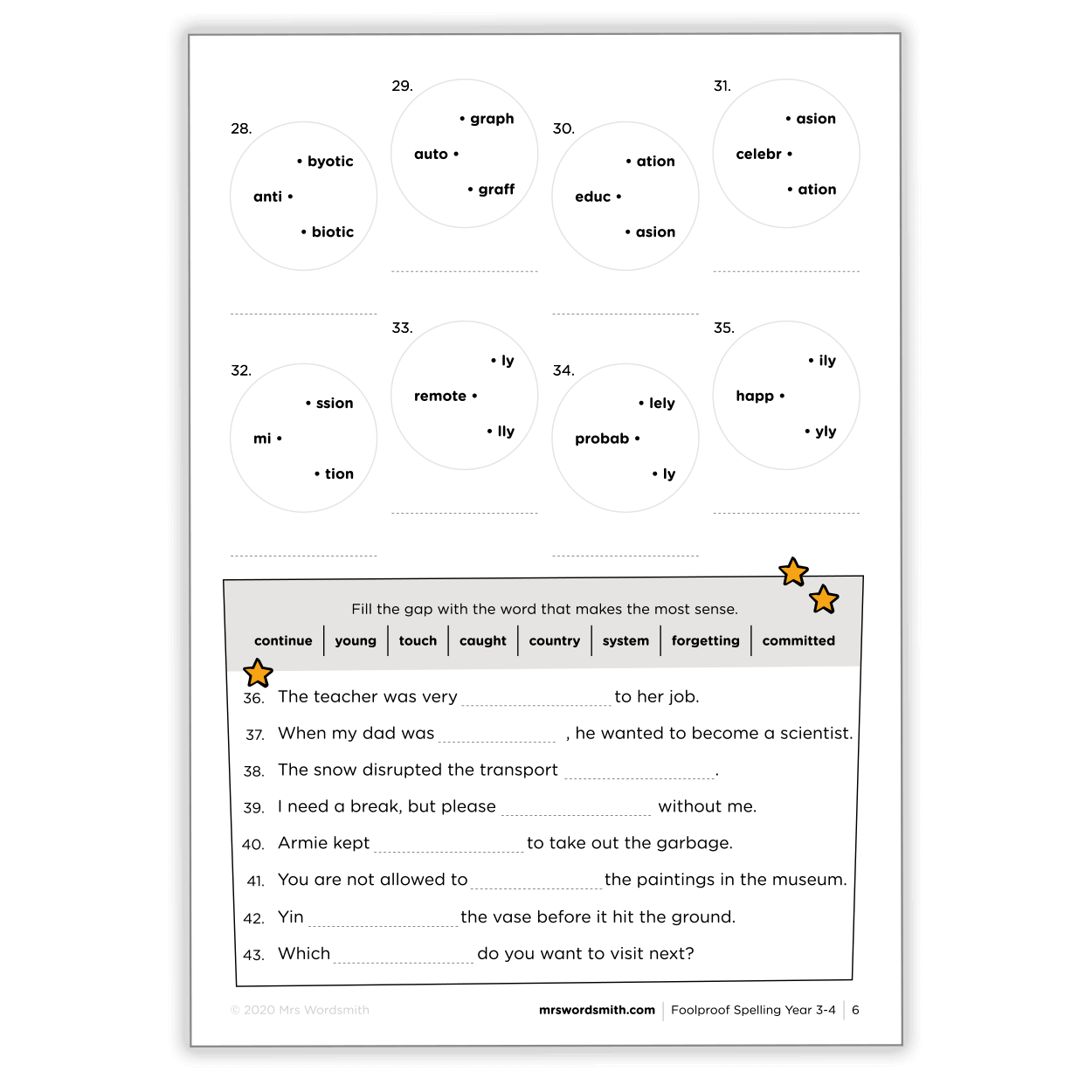 Spelling Y3-4 Mixed Worksheet - Fill in the gaps