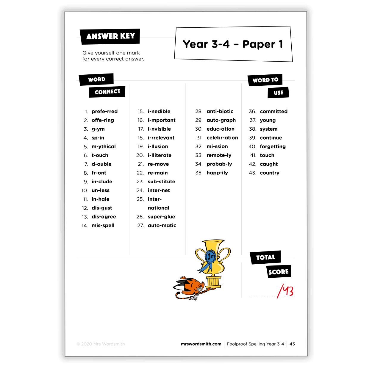 Mixed words, Paper 1, Answer Key