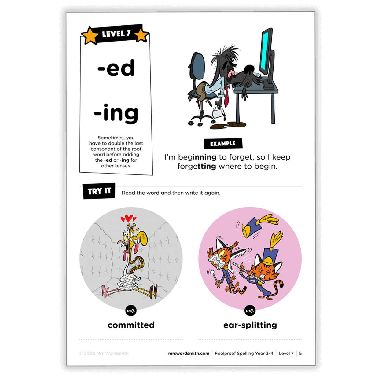 '-ed/-ing words, example and practice