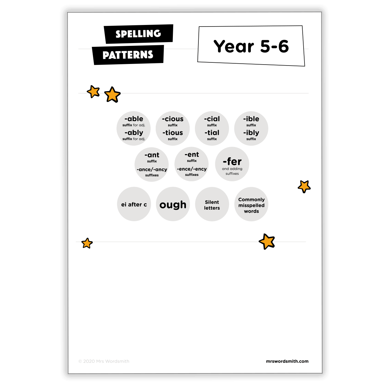 Year 5-6 Spelling Patterns Worksheet Carousel 1