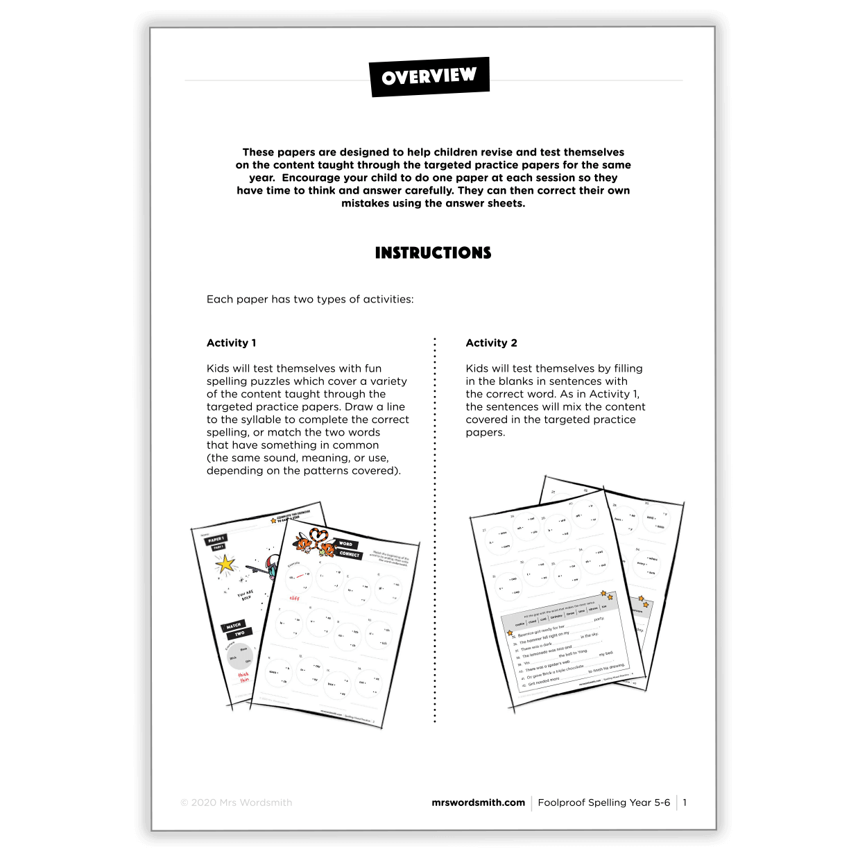 Spelling practice papers overview, Y5-6 mixed activities carousel 2