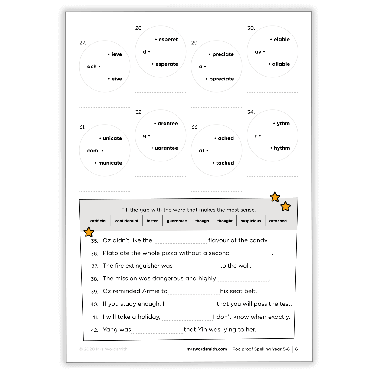 Fill-in-the-gap carousel questions