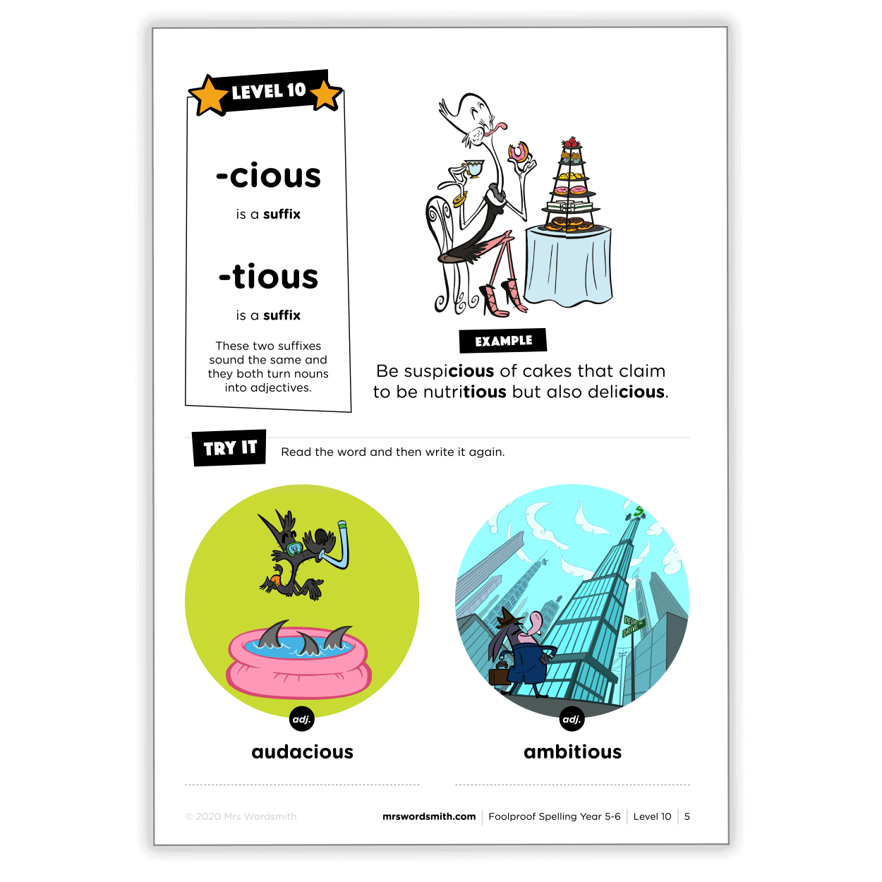 '-cious & -tious suffix examples