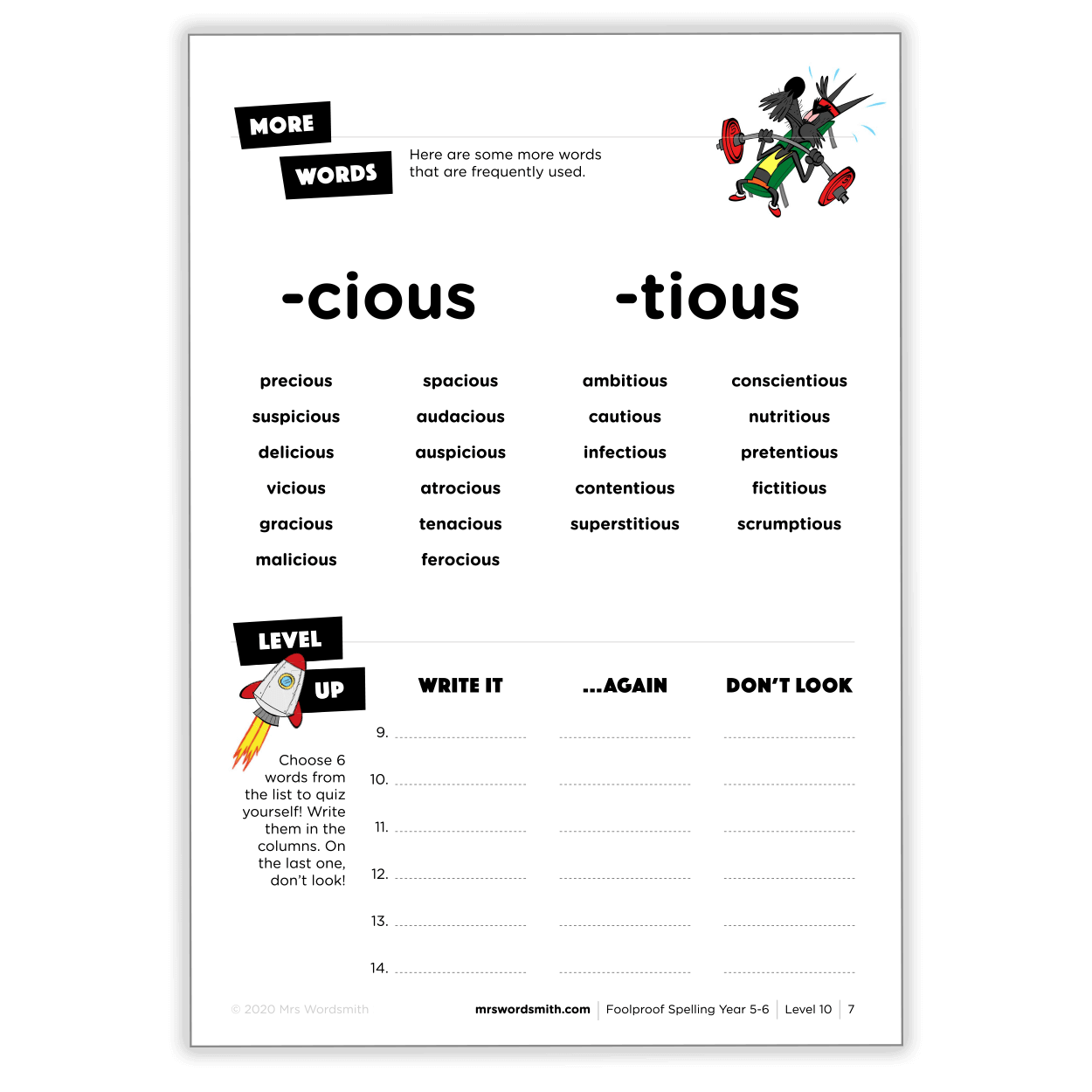 '-cious and -tious words worksheet