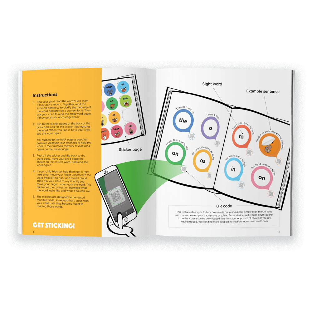 StickIt learning book carousel image with instructions and sight words.