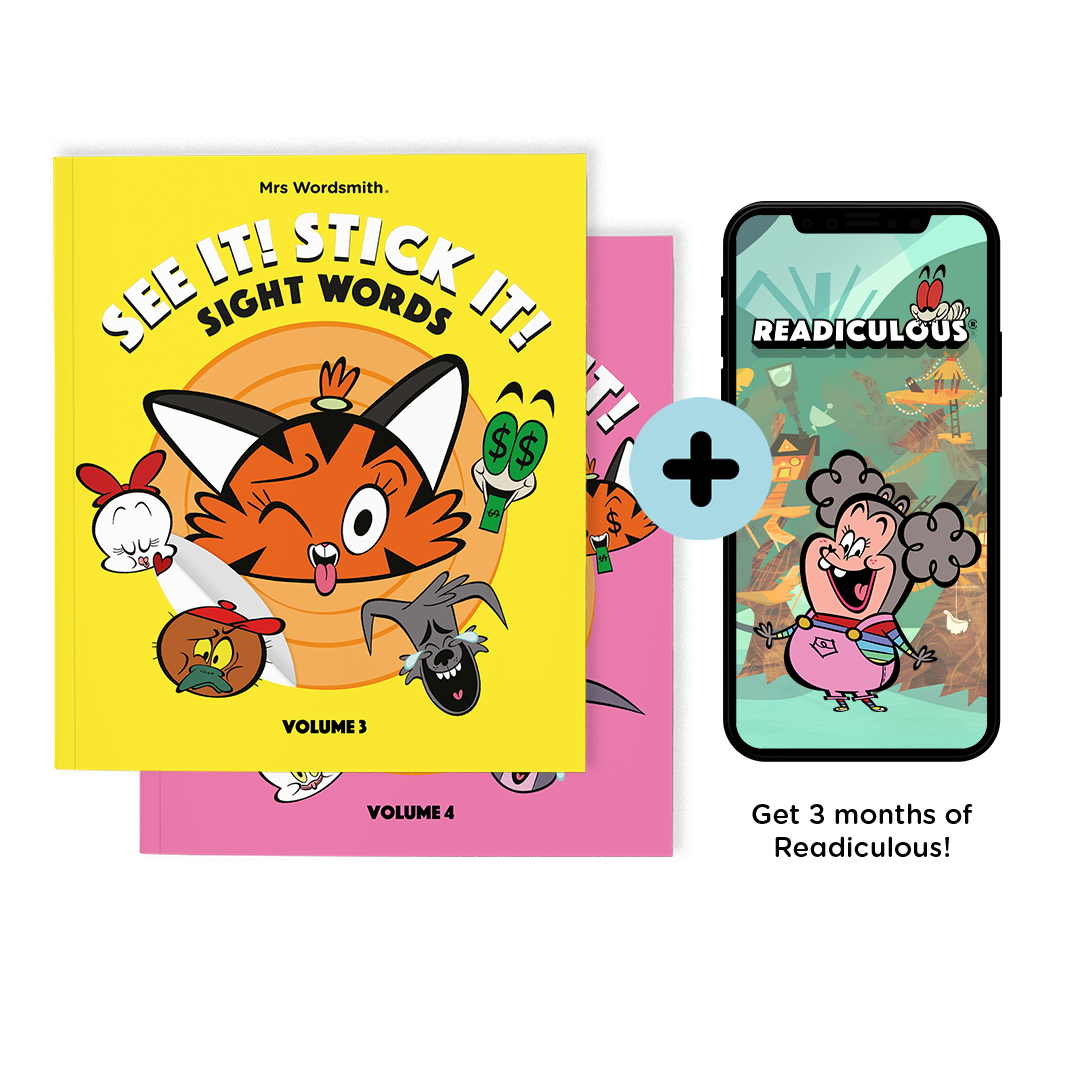See It! Stick It! sight words books (Volumes 3 & 4) and Readiculous app