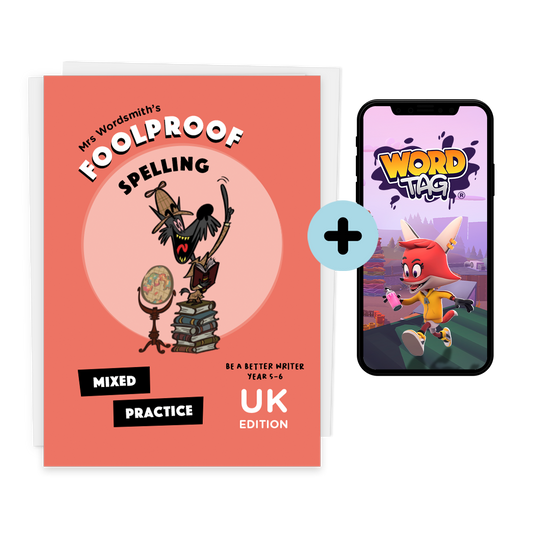 Year 5-6 UK spelling practice book and Word Tag game