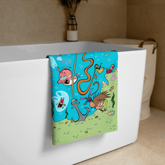 Under the Sea beach towel with cartoon ocean scene