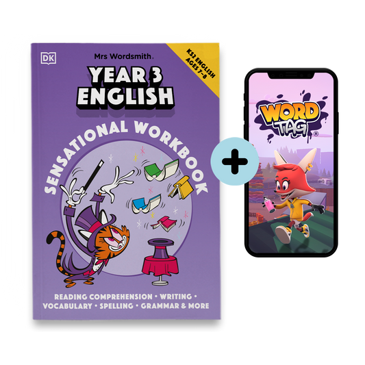 Year 3 English workbook with Word Tag game