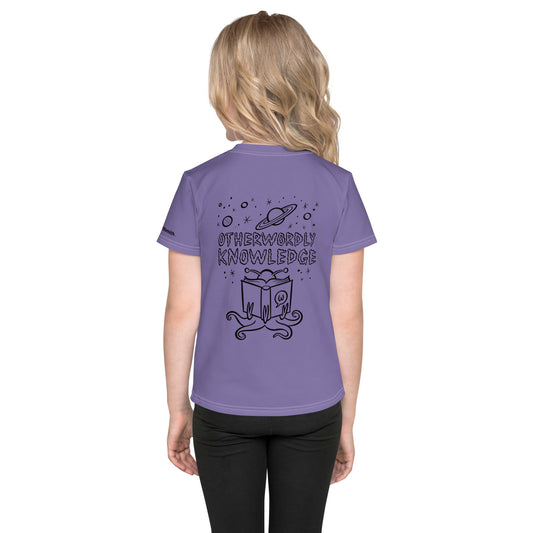 Kids' white back all-over print crew neck t-shirt with Otherworldly Knowledge