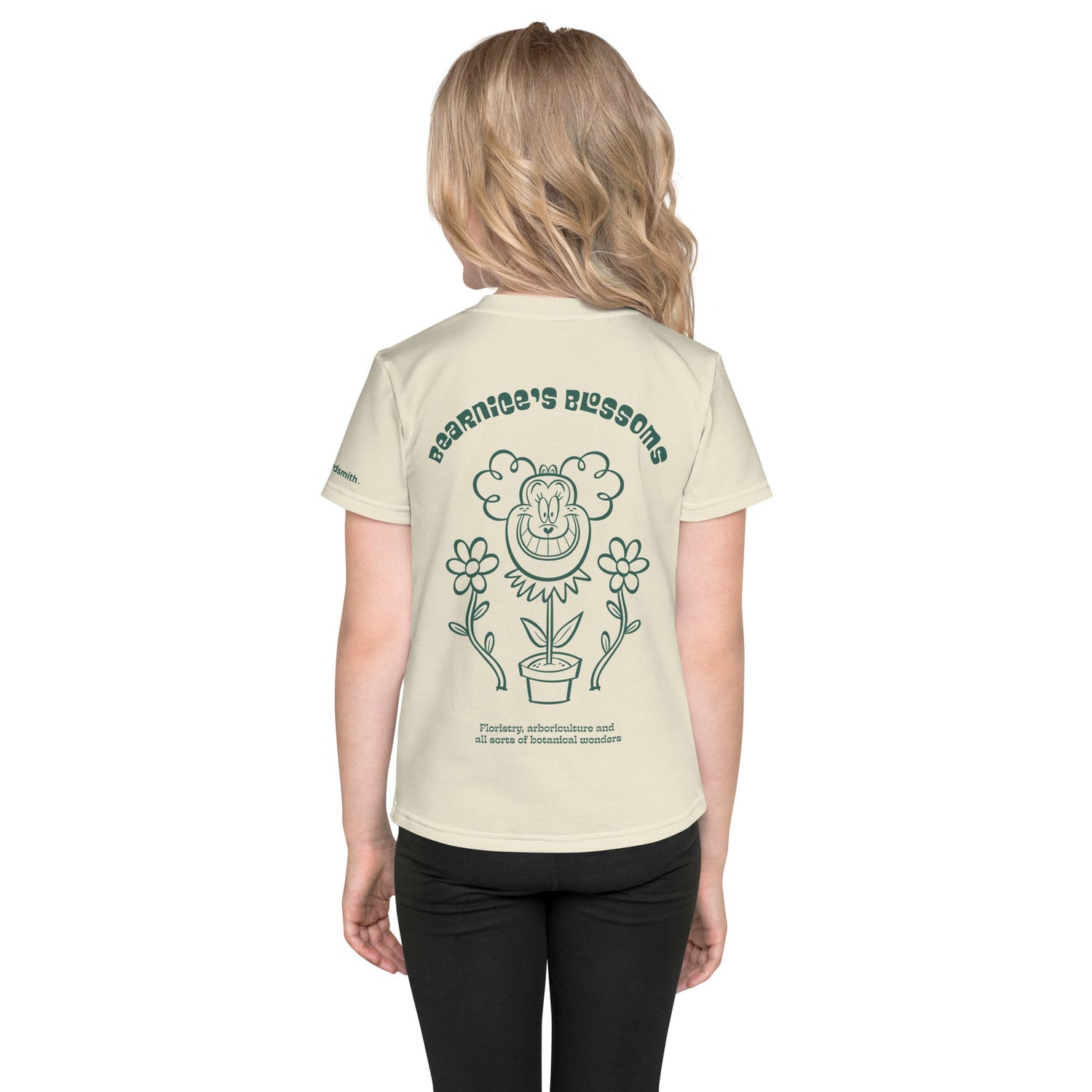 Kids' white crew neck t-shirt back with flower print