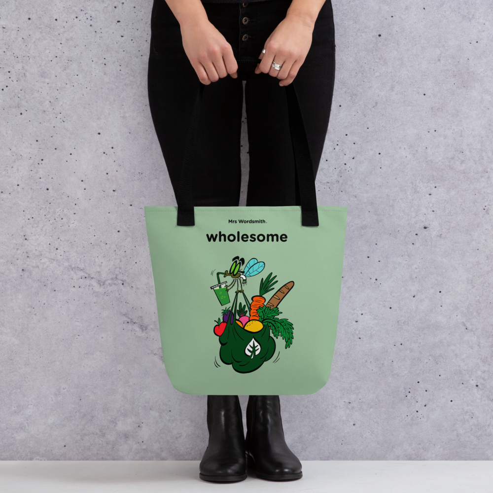 Black 15x15 wholesome all-over print tote bag front view