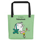 Black 15x15 Mrs. Wordsmith Fabulous all-over-print tote bag.