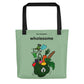 Black tote bag with wholesome design and produce